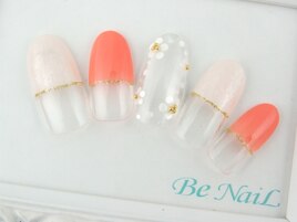 オレンジ×ホロフラワーネイル