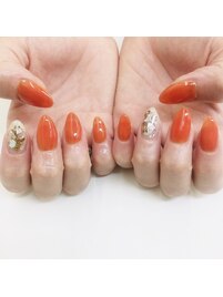 秋冬オレンジニュアンスネイル