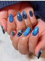 ネイルスタジオ マルア 高崎店(Nail Studio Malua...)&nbsp;ブルーマグネットにリボンチェックが大人可愛い冬ネイル