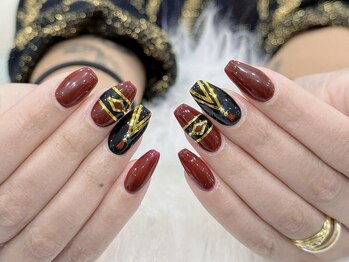 ネイルズバー 新宿店(Nails Bar)/レッド ゴールドアートネイル