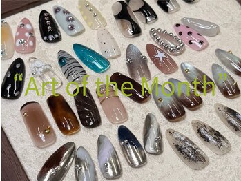 シェノエ ネイルズ 神戸三宮(Chenoe Nails)の写真/毎月更新定額ネイル！トレンドも豊富に取り入れ色替え可能◎あなただけのネイルで毎月の楽しみの1つに♪