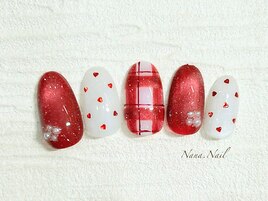 チェック×ハートホロネイル