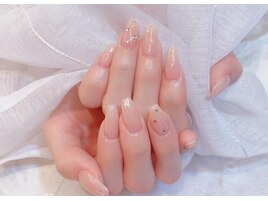 シンプルラメグラストーンネイル