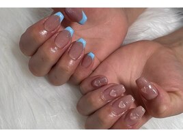 カラーフレンチ×ぷっくりハート