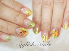 ラメグラデーション＆リーフホロ
