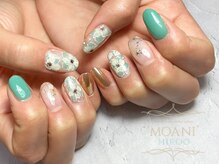 モアニ ヒロオ 渋谷店(MOANI Hiroo)/グリーンカラーのフラワーネイル