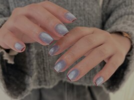 ブルー×赤ネイル　パラジェル