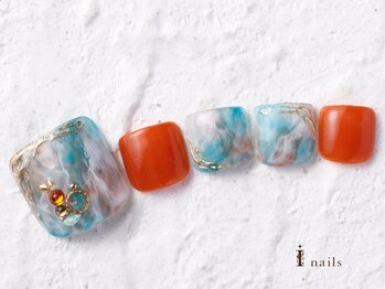アイネイルズ 横浜WEST店(I-nails)/オレンジ×ターコイズ9480円