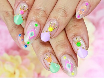 クリアベース　カラフルネイル