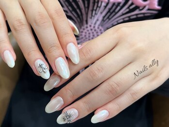 ネイルズアリー 立川店(Nails ally)/パールビジュー×メタルパーツ