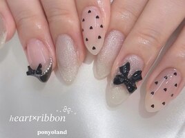 ハートドットリボンネイル