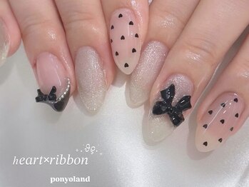 ネイルライフ 目黒店 恵比寿 白金(NailLife)/ハートドットリボンネイル