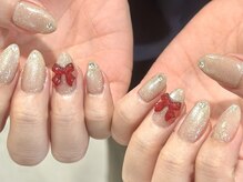 ルネネイル(Lune nail)/クリスマス・リボンネイル