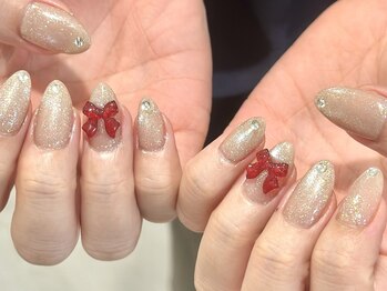 ルネネイル(Lune nail)/クリスマス・リボンネイル