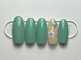 フラワー/夏ネイル/緑/シンプル