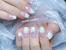 フレンチ花柄レースネイル
