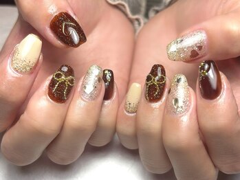 ザ ネイル パーラー 博多駅(The Nail Parlor)/持込み【ブラウンリボンアート】