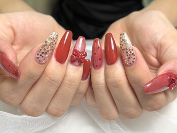 ユニネイル 池袋(Uni Nail)/ボルドーリボンネイル♪