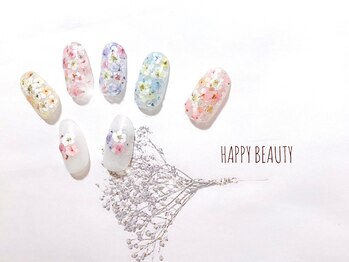 ハッピービューティー(Happy Beauty)/押し花風パステルお花畑ネイル