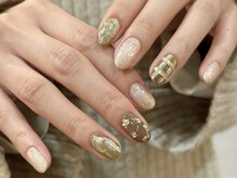 アイネイルズ 渋谷店(I nails)/【Saki.o】カーキゴールドラメ