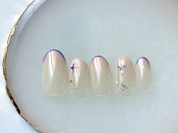 ワイドット(y.)/ベージュ×パープル×一輪花