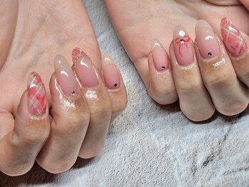 プロモート 岡山城下店(Promote)/チェックとリボンネイル