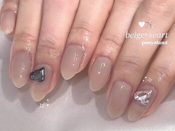 ネイルライフ 目黒店 恵比寿 白金(NailLife)/グレージュハートビジューネイル