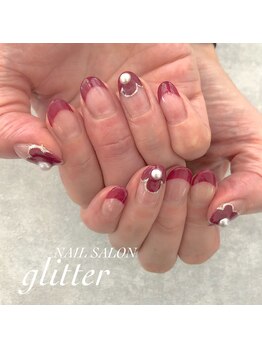 ネイルサロン グリッター(NAIL SALON glitter)/赤のお花ネイル