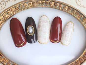 ネイルサロン あかねいろ/秋冬アート★ツイード☆ボルドー