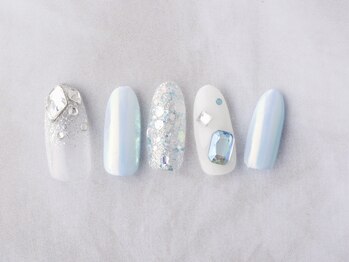 ネイルプラザ 河原町OPA店(NAIL PLAZA)/ブルー×キラキラ韓国ネイル