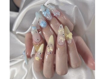 サンセットネイル 柏(SUNSET NAIL)の写真/うる艶レッドで魅せる韓国風ロングネイル☆