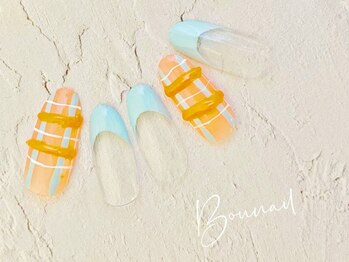 ボネール(nail ＆ eyelash Bounail)/チェック　フレンチ　ぷっくり