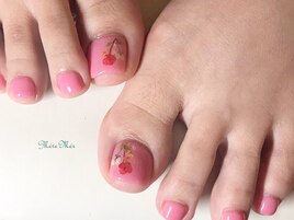 フットネイル ピンク 押し花