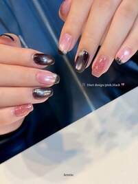 pink × black nail design.