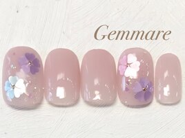 ハートホログラムお花ネイル