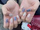 ブルー手書きニュアンスネイル