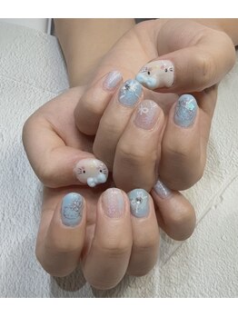 エクラン(Ecrin)/水色×キティちゃんパーツネイル