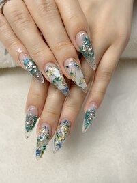 青緑押し花＆シェル