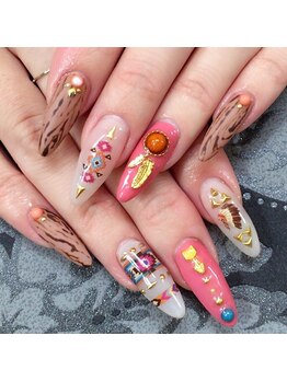 ビービーネイル(BB)/ネイティブ柄＆木目☆フェザー