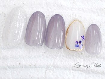 ラグジュアリーネイルズ タカダノババ(Luxury Nails Takadanobaba)/ナチュラル*押し花＆ミラーNail