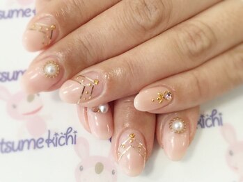 ネイルサロン 爪吉/ヌーディー&ラインアート♪