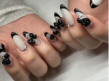アース ネイルアンドアイラッシュ 甲府昭和店(HAIR & MAKE EARTH Nail&Eyelash)/黒フレンチ　¥12500 (パーツ込