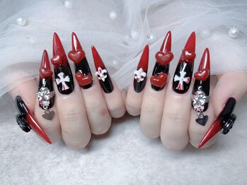 スノーネイルサロン 新宿店(Snow nail salon)/赤黒地雷量産天使ハートクロス