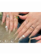 ジーエーネイル(G.A nail)/長さ出し10本＋大小パーツつけ放
