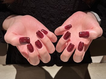 ワンカラーネイル(赤根)