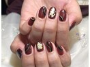 ボルドーネイル　和風金箔ネイル