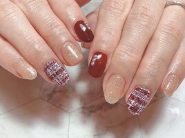 ツイード　ボルドー　フラッシュ