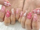 【稗田】ピンクチェックネイル