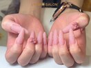マットピンク × リボンネイル