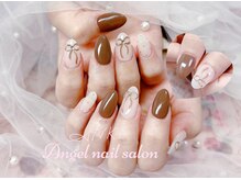 エンジェルネイルサロン(Angel nail salon)/茶色Xぷっくりリボン